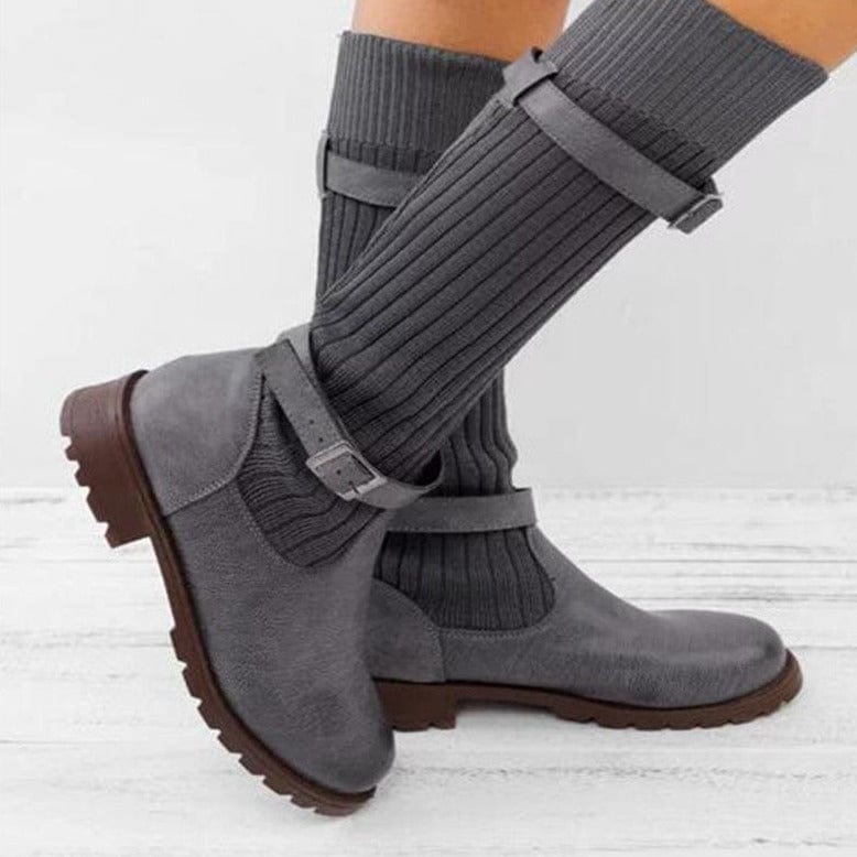 JO | Warm wool knitted leather boots for women