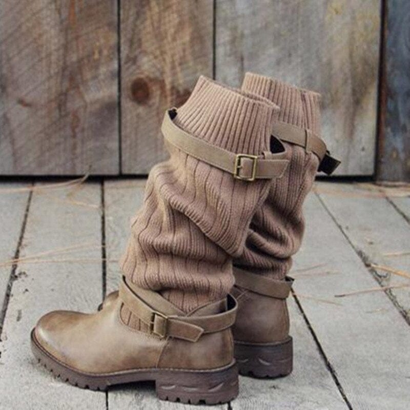 JO | Warm wool knitted leather boots for women