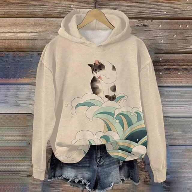 JO | Casual hoodie with stylish cat print