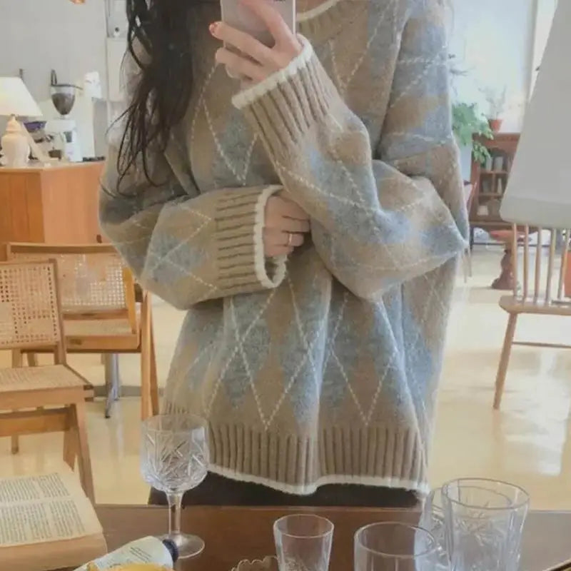 JO | Trendy plaid loose sweater