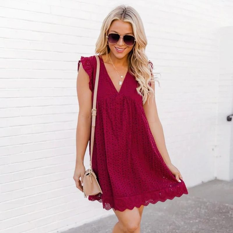 JO | airy mini dress with ruffles and eyelets for summer outings