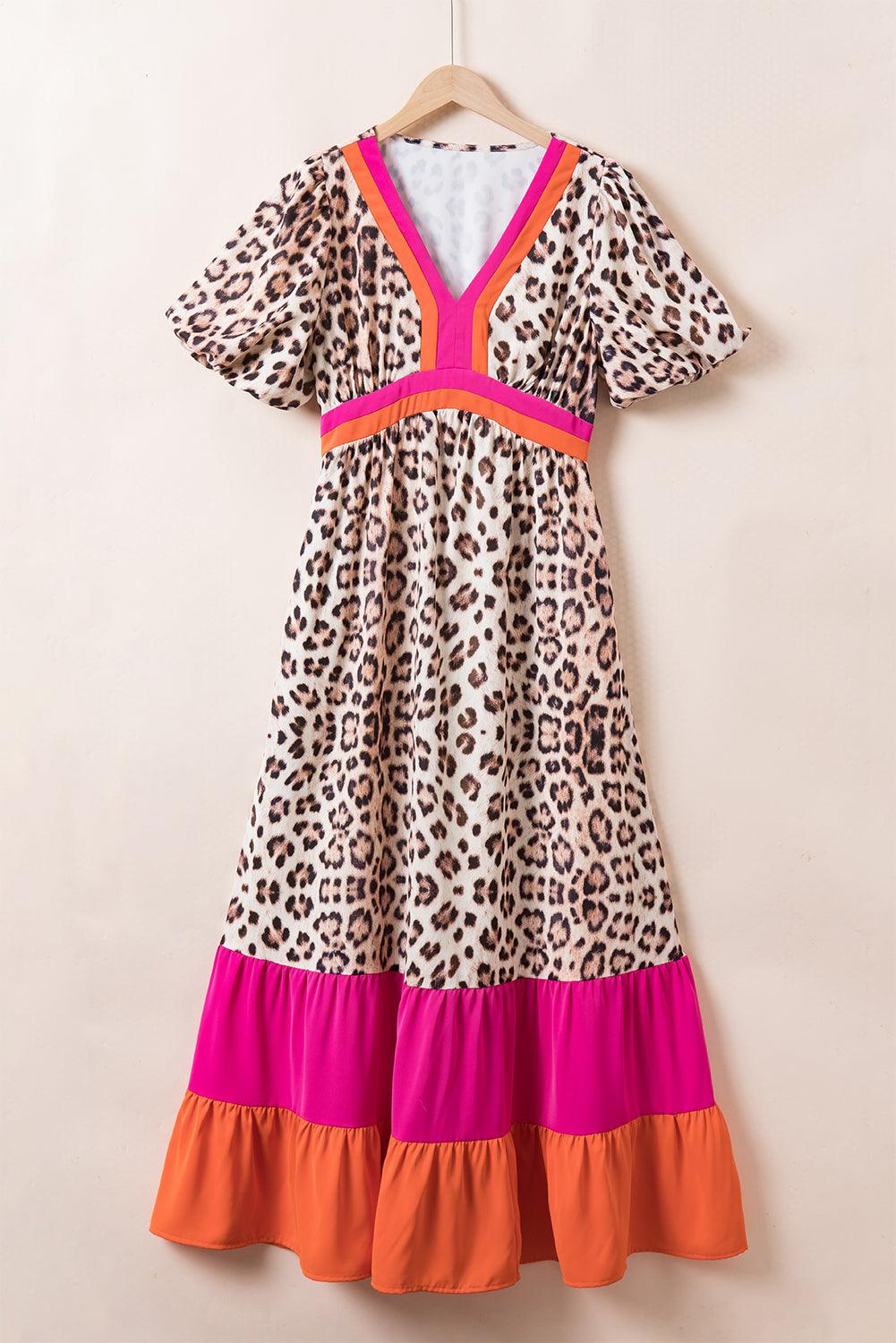 JO | Maxi dress with leopard print and puff sleeves for women