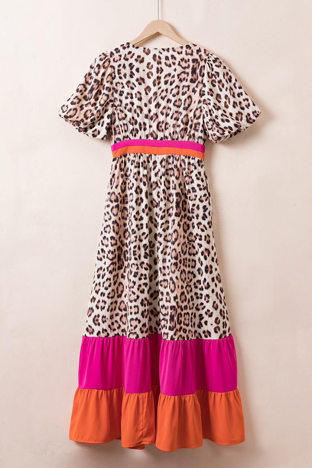 JO | Maxi dress with leopard print and puff sleeves for women