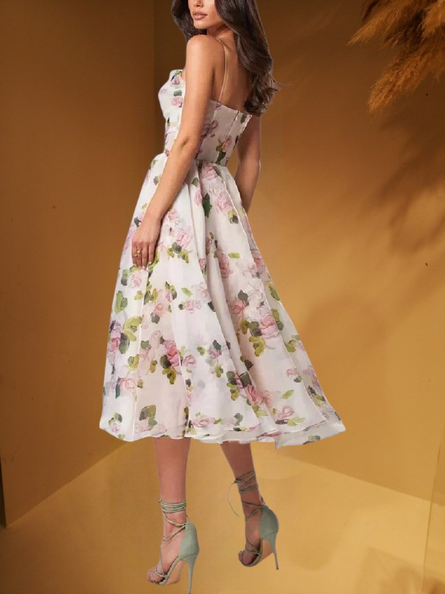 JO | Sleeveless midi dress for women with floral print and structured fit
