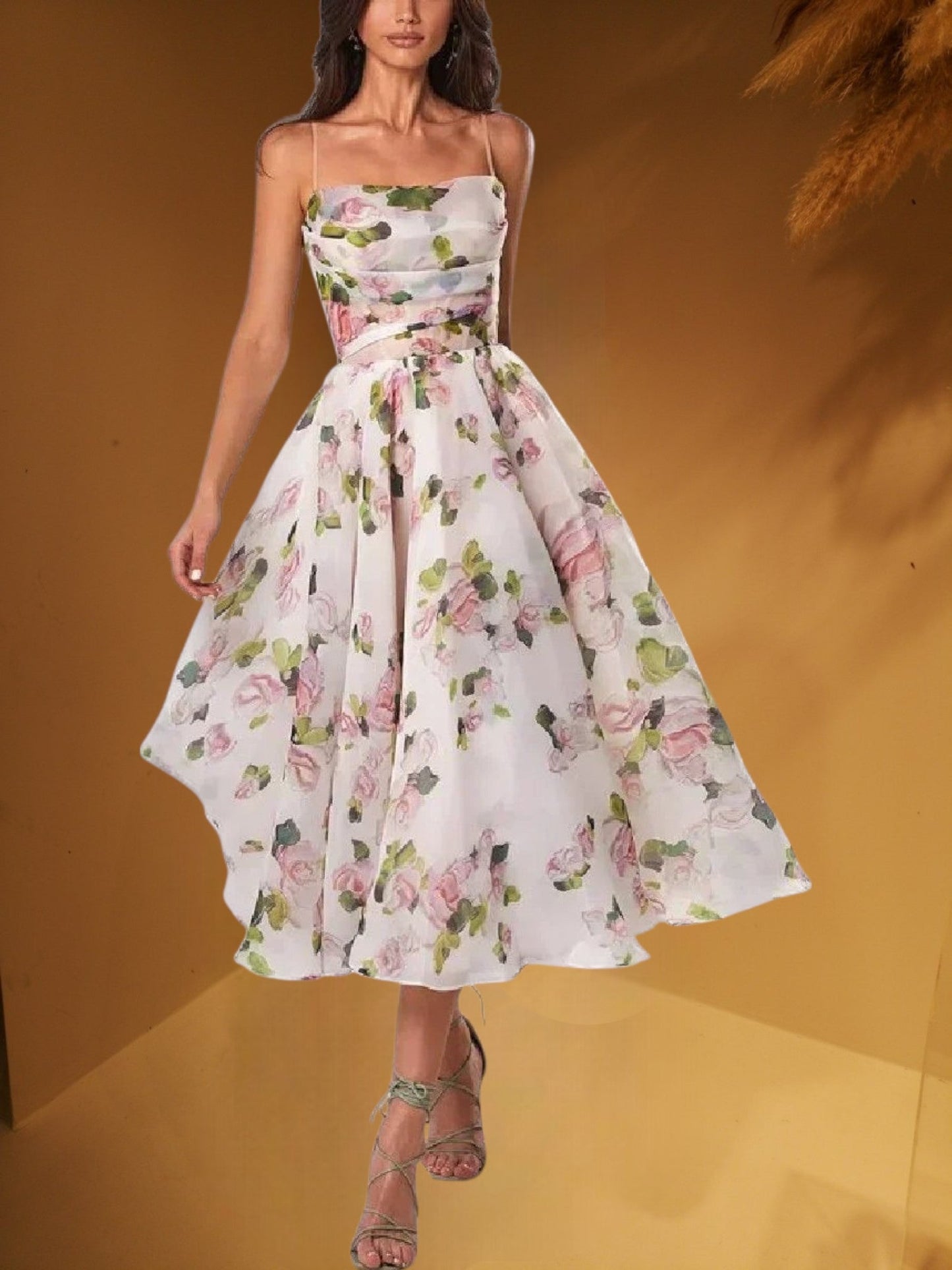 JO | Sleeveless midi dress for women with floral print and structured fit