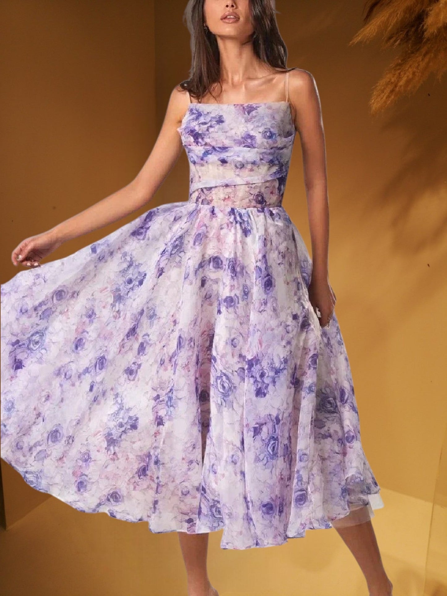 JO | Sleeveless midi dress for women with floral print and structured fit