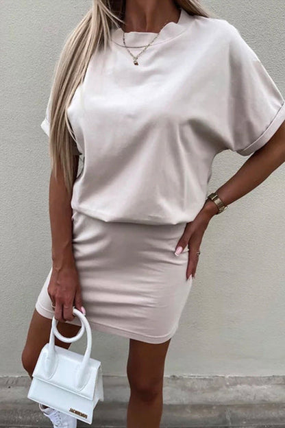 JO | Crewneck Short Sleeve Fitted Solid Mini Dress