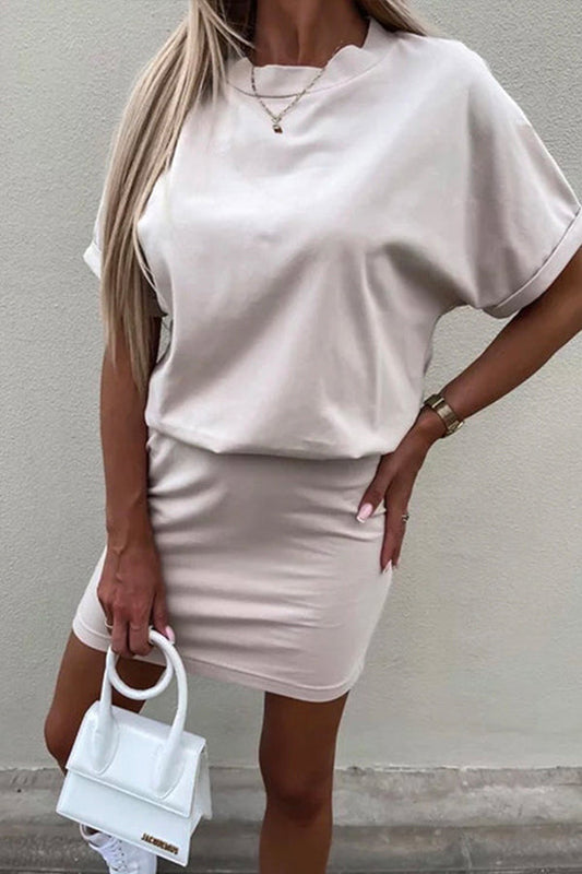 JO | Crewneck Short Sleeve Fitted Solid Mini Dress