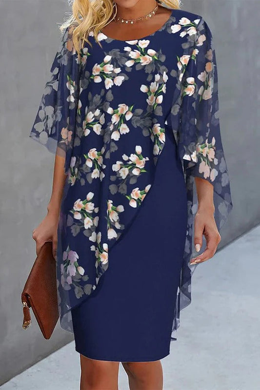 JO | Chiffon Floral Print Round Neck Casual Mini Dress