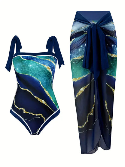 JO | Elegant swimsuit & skirt with marble print in one piece