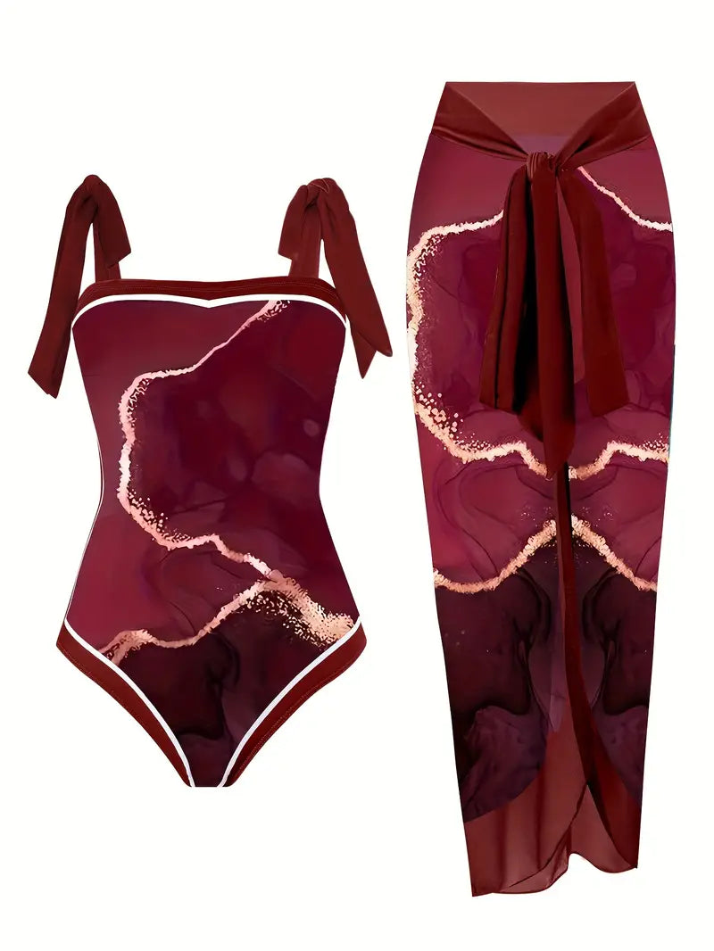 JO | Elegant swimsuit & skirt with marble print in one piece