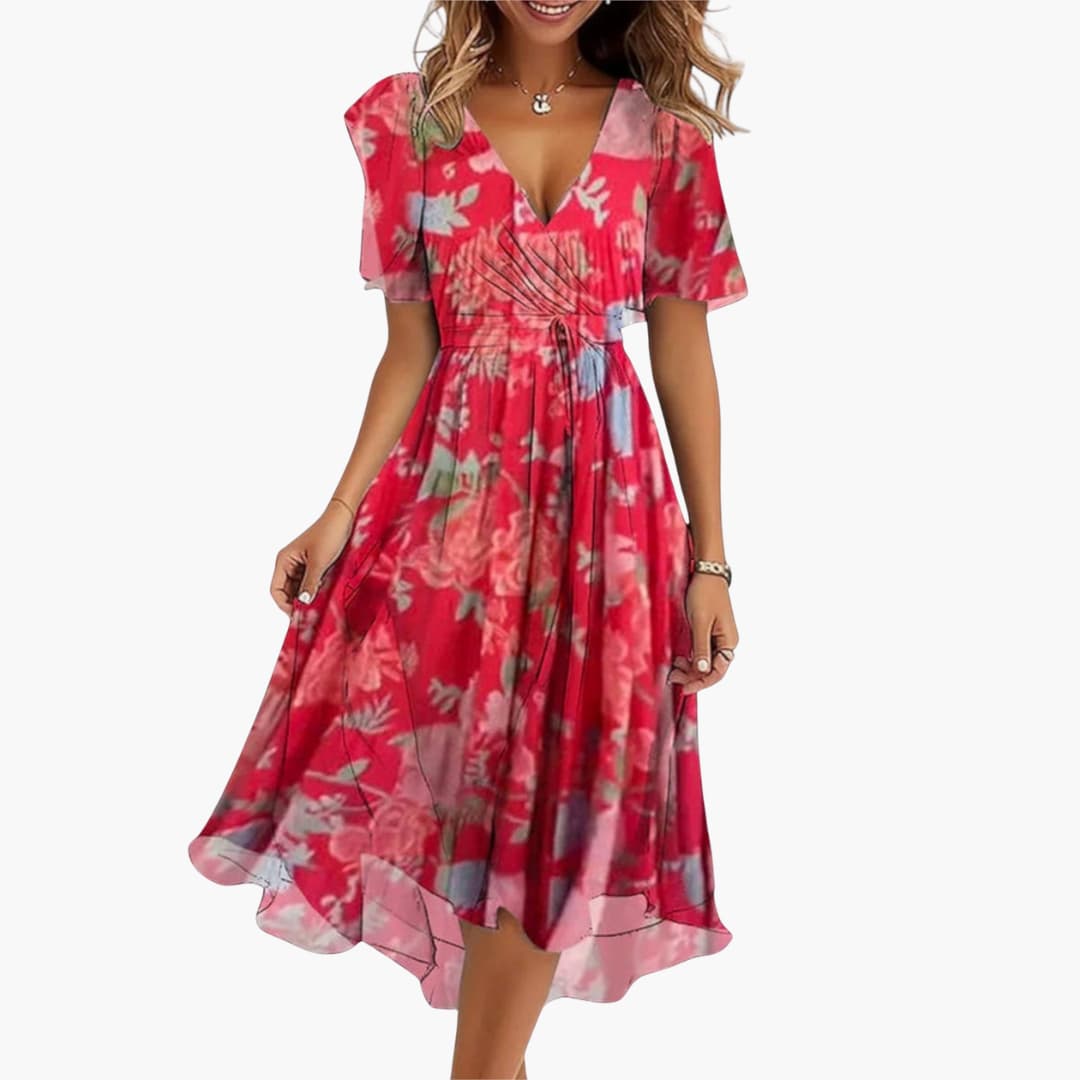 JO | Women's summer midi dress with high-low hem and V-neckline
