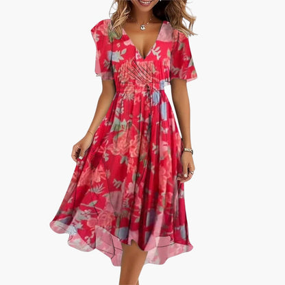 JO | Women's summer midi dress with high-low hem and V-neckline