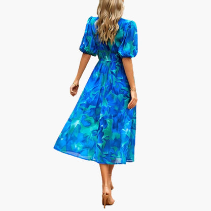 JO | Summery midi dress for women with floral print and lantern sleeves