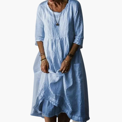 JO | Women's summer midi dress with 3/4 sleeves and pleats