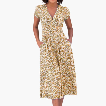JO | Women's floral midi dress with pockets and short sleeves