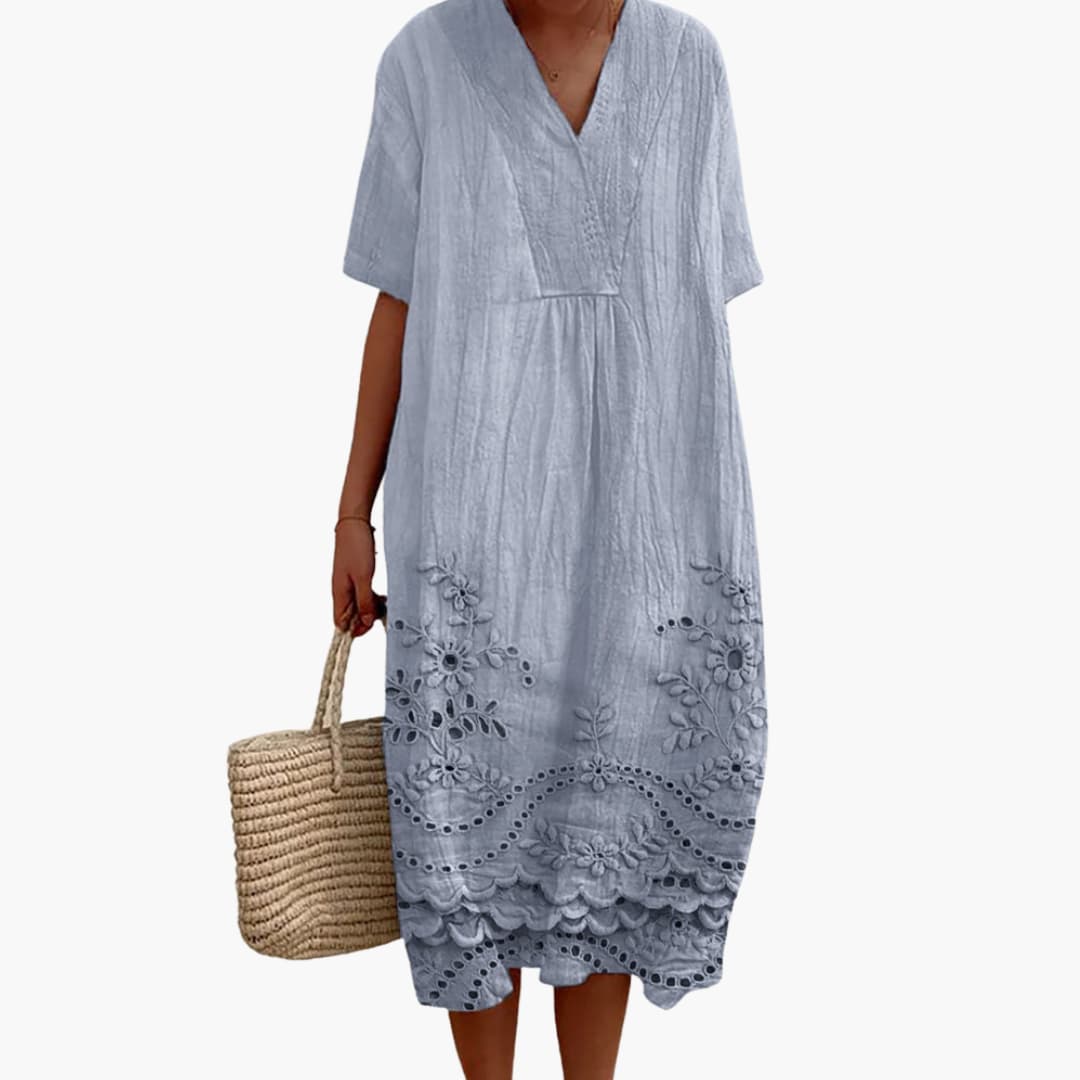 JO | Women's summer midi dress with embroidery and short sleeves