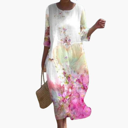 JO | Women's floral midi dress with 3/4 sleeves for summer