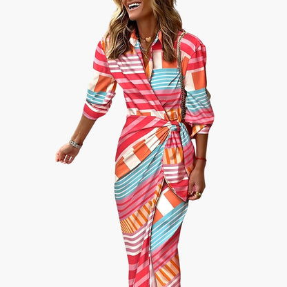 JO | Women's summer midi dress with side knots and striped print