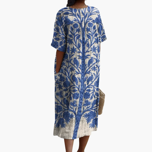 JO | Women's midi dress with V-neck short sleeves floral print
