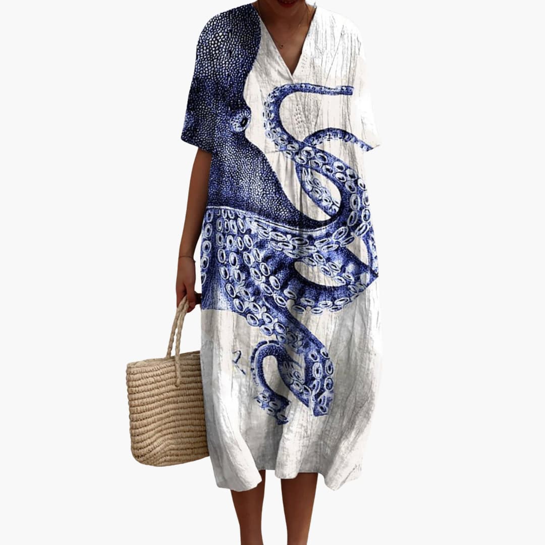 JO | Women's midi dress with short sleeves and marine animal print