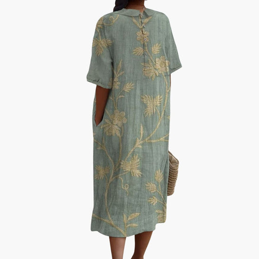 JO | Women's midi dress with short sleeves and floral embroidery