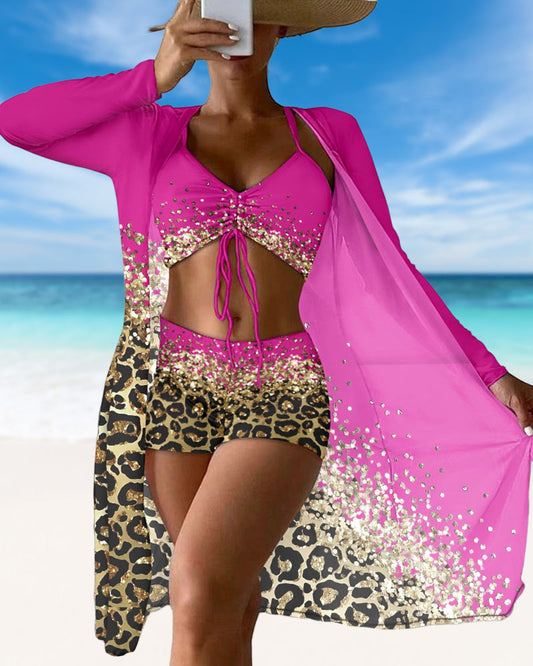 JO | Three-piece swimsuit with leopard ombre print