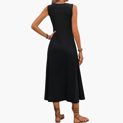 JO | Women's sleeveless midi dress with floral embroidery