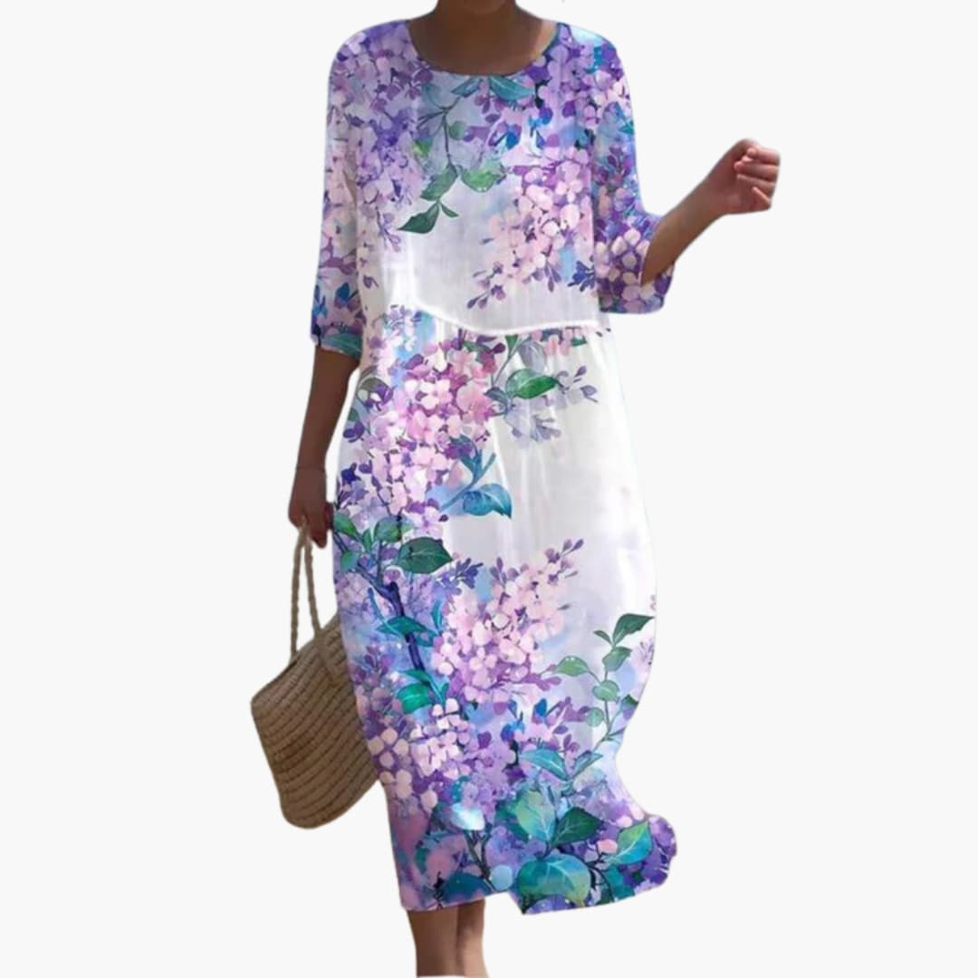 JO | Women's floral midi dress with 3/4 sleeves for summer