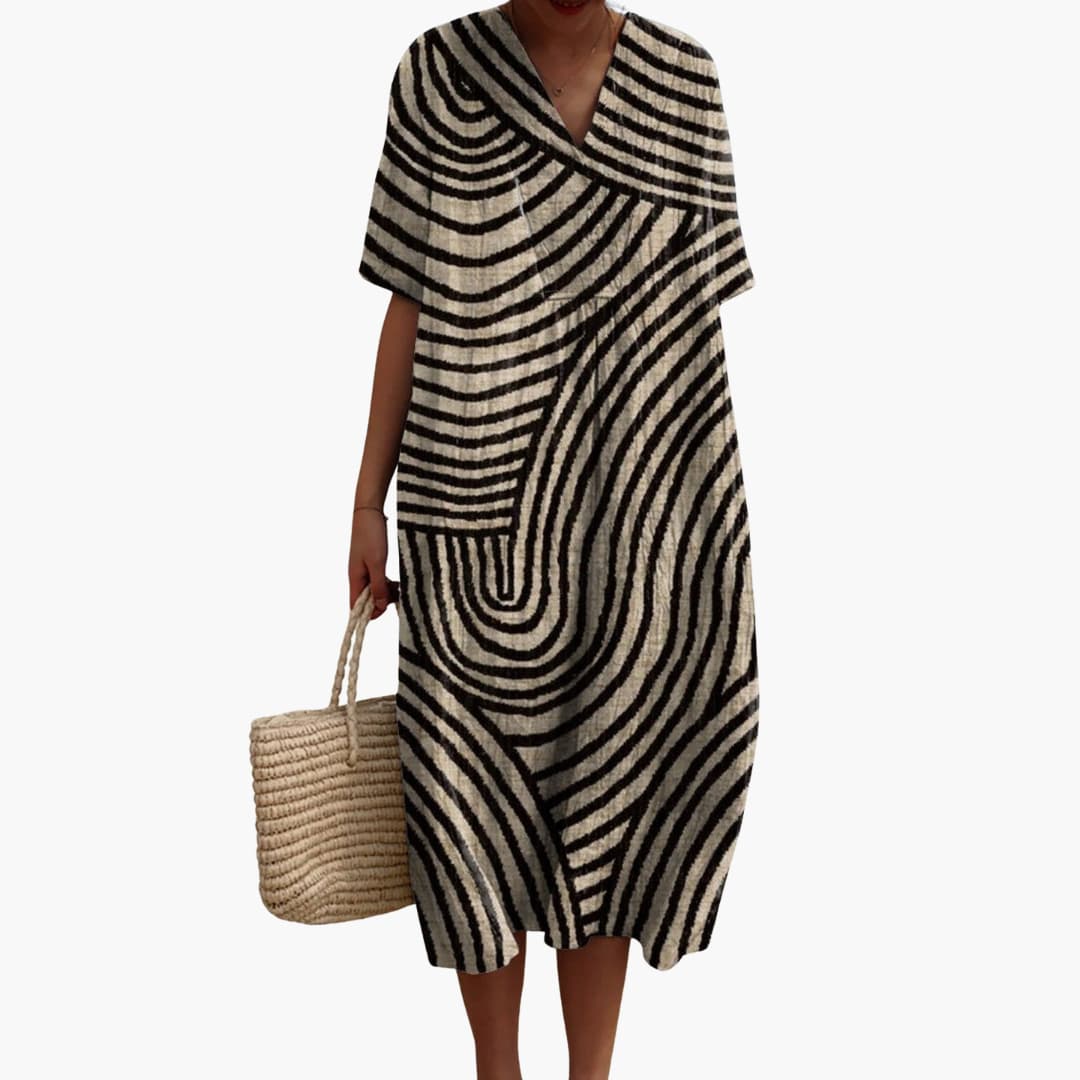 JO | Women's short-sleeved midi dress with graphic pattern