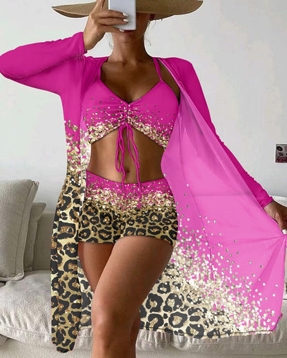 JO | Three-piece swimsuit with leopard ombre print