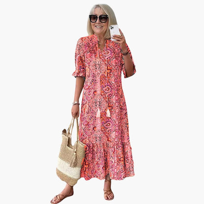 JO | Women's boho midi dress with half sleeves and paisley print