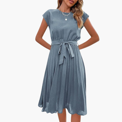 JO | Women's casual midi dress with pleated skirt and tie belt