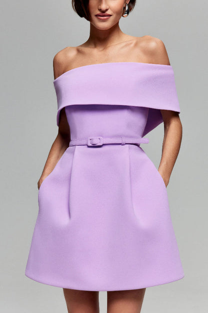JO | Elegant Evening Lapel Bandeau Detachable Belt Pocketed Mini Dress