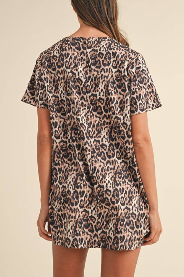 JO | Brown Leopard Print Short Sleeve Mini Dress with Pocket