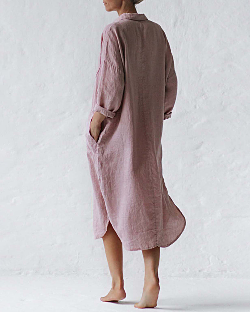 JO | Casual Button Raglan Long Sleeve Pockets Loose Shirt Dress Lounge Midi Dresses Beach Cover Up
