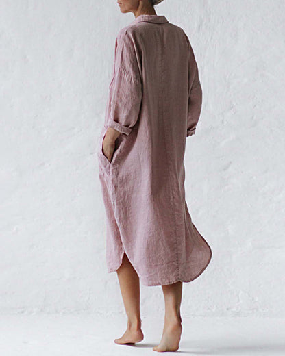 JO | Casual Button Raglan Long Sleeve Pockets Loose Shirt Dress Lounge Midi Dresses Beach Cover Up