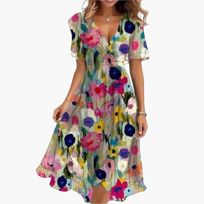 JO | Women's summer midi dress with high-low hem and V-neckline