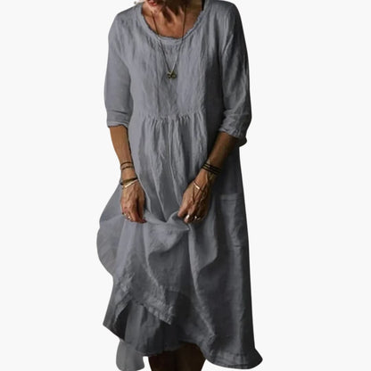 JO | Women's summer midi dress with 3/4 sleeves and pleats