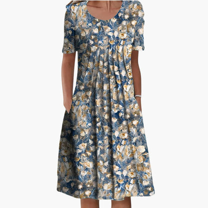 JO | Women's summer midi dress with floral print and short sleeves
