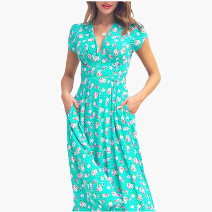 JO | Women's floral midi dress with pockets and short sleeves