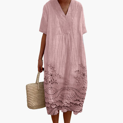 JO | Women's summer midi dress with embroidery and short sleeves