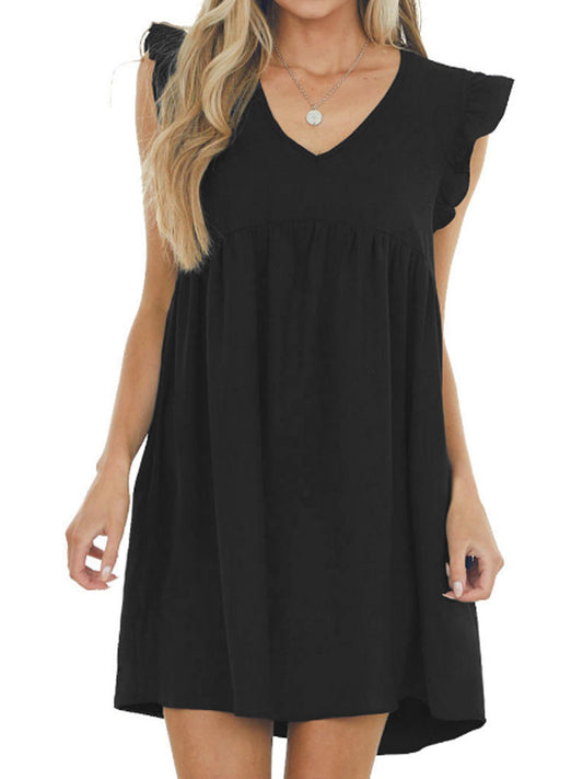 JO | Babydoll Ruffle V-neck crepe mini dress