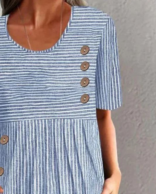 JO | Blue striped short-sleeved midi dress
