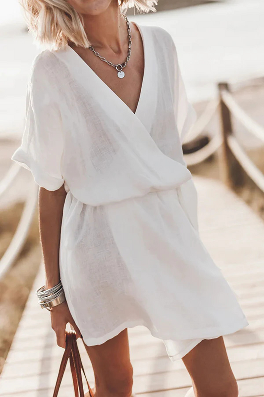 JO | cotton-linen blend pocket belt kimono mini dress