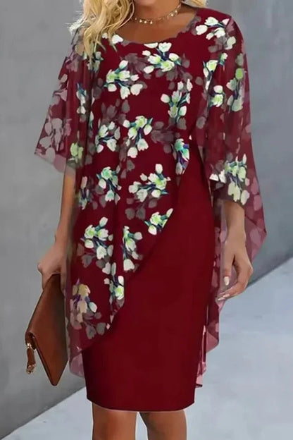 JO | Chiffon Floral Print Round Neck Casual Mini Dress