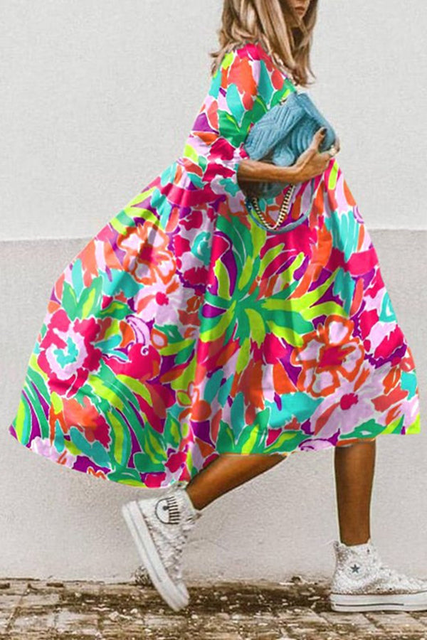 JO | Vintage floral print high low hem A-line midi dress