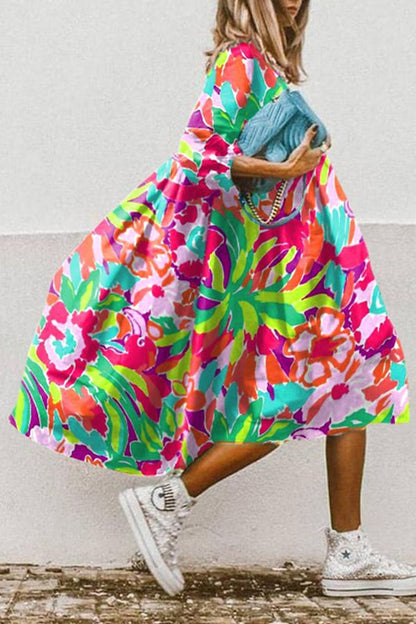 JO | Vintage floral print high low hem A-line midi dress