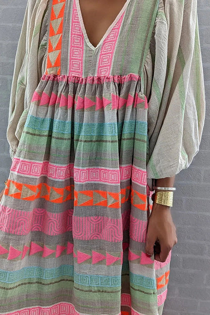 JO | Whisked Away Geometric Color Block Printed A-Line Midi Dress