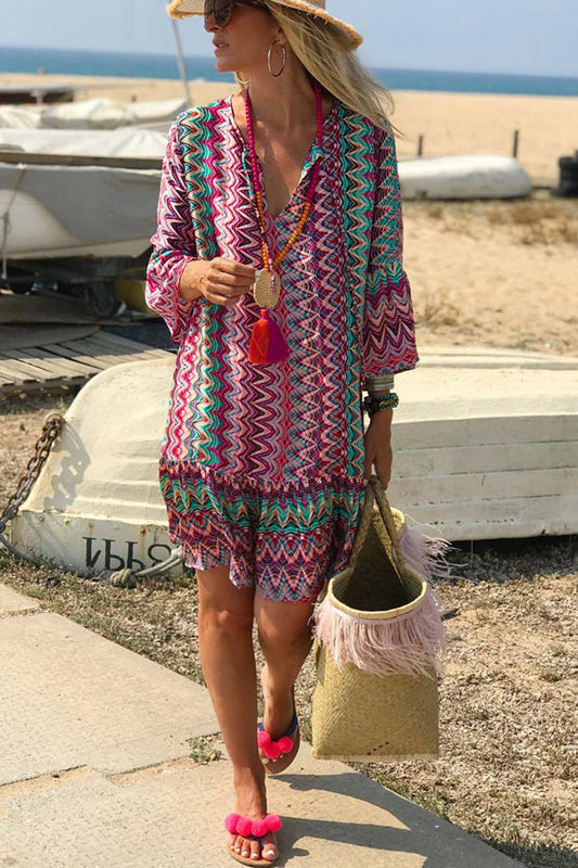 JO | Hailee Colorful Water Ripple Print Casual Beach Mini Dress